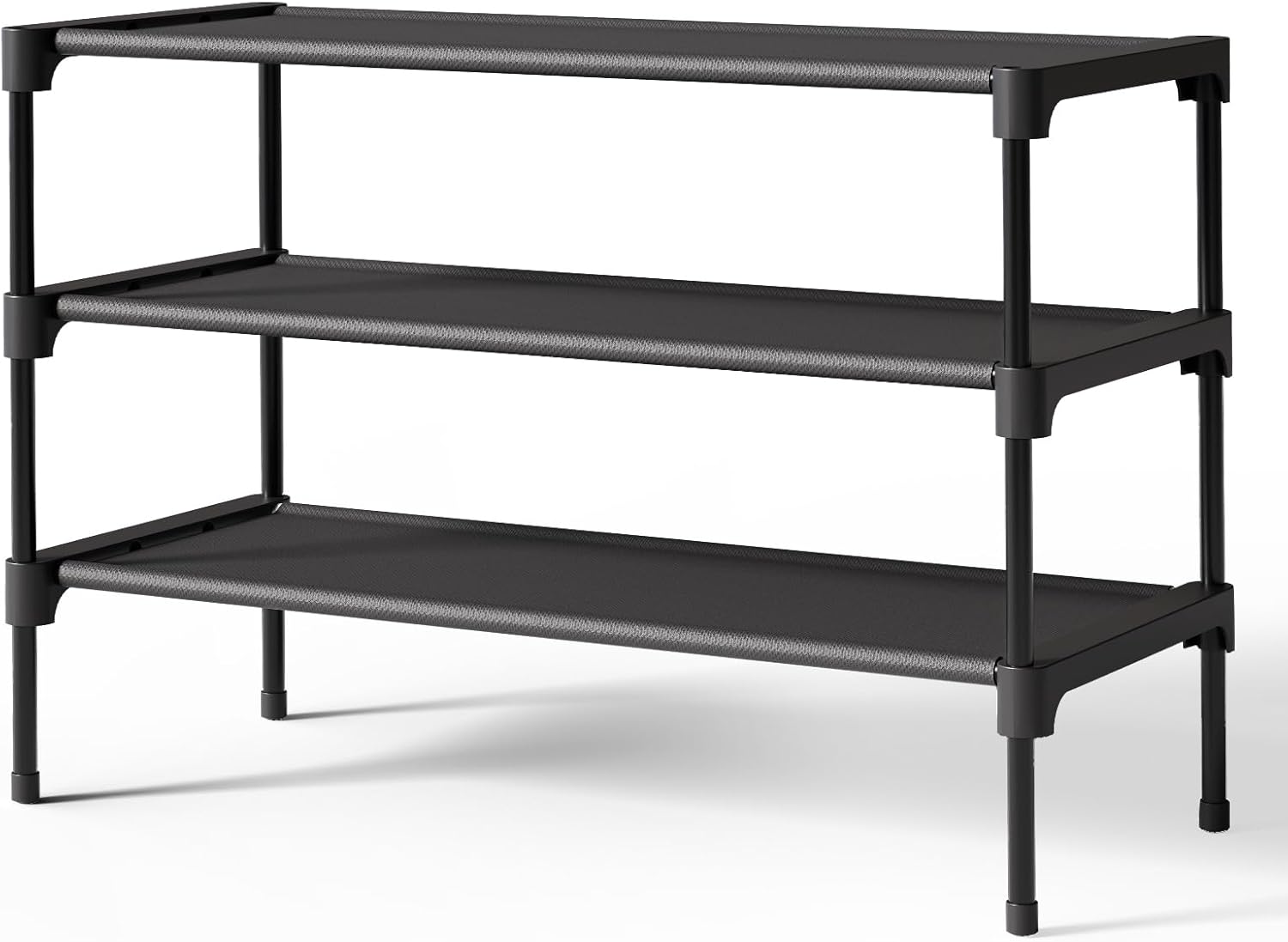 Non-Woven Fabric Shoe Rack, 27.5 in Wide - 3 Tier, Black, Stackable