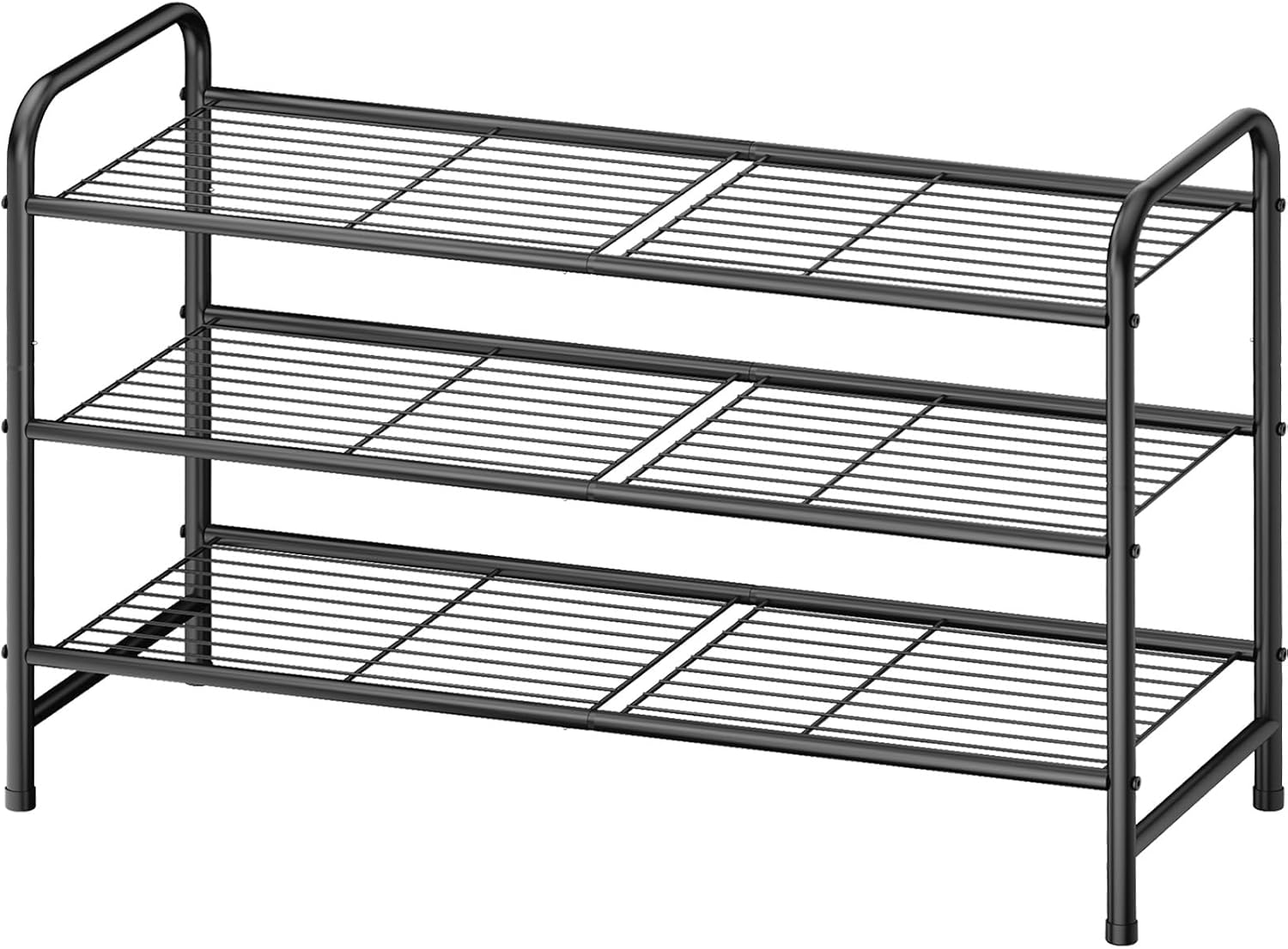 Stainless Steel Shoe Rack, 25.6 in Wide - 3 Tier, Free Standing, Black