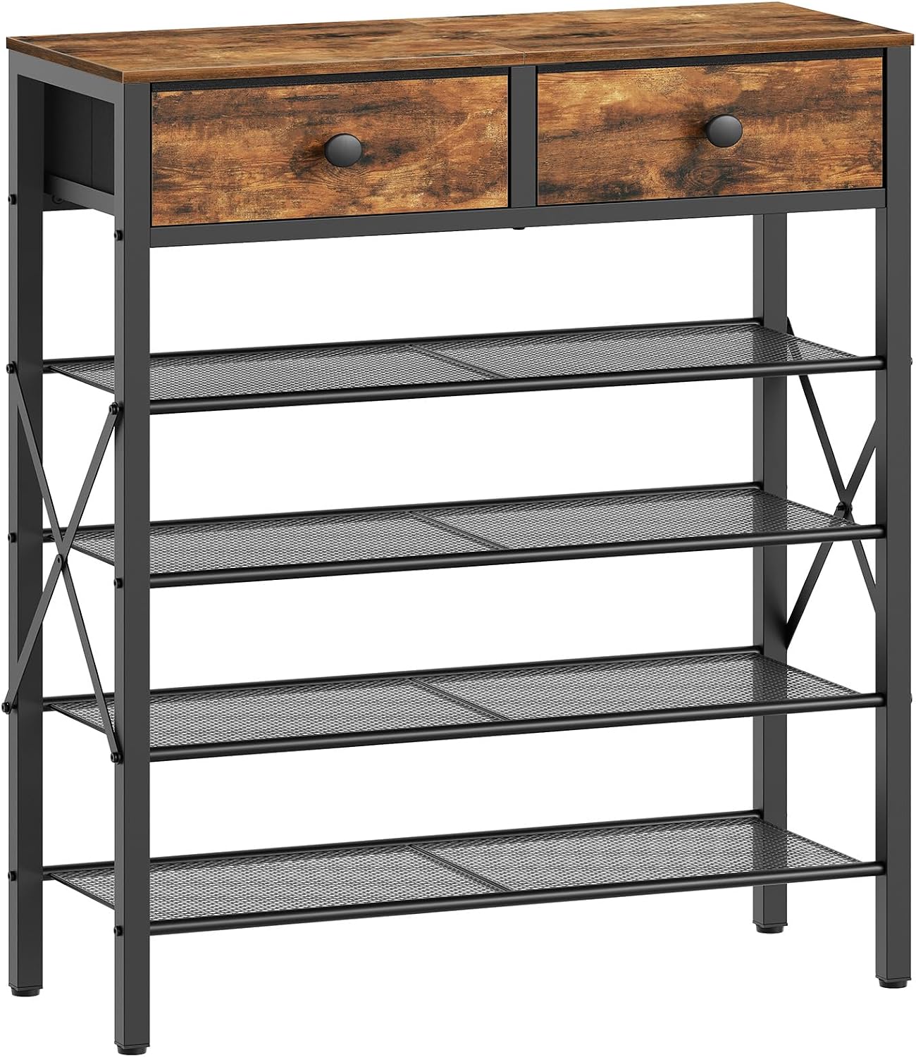 5-Tier Shoe Rack with Drawer and Wooden Top, Holds 20 Pairs - Rustic Brown and Black