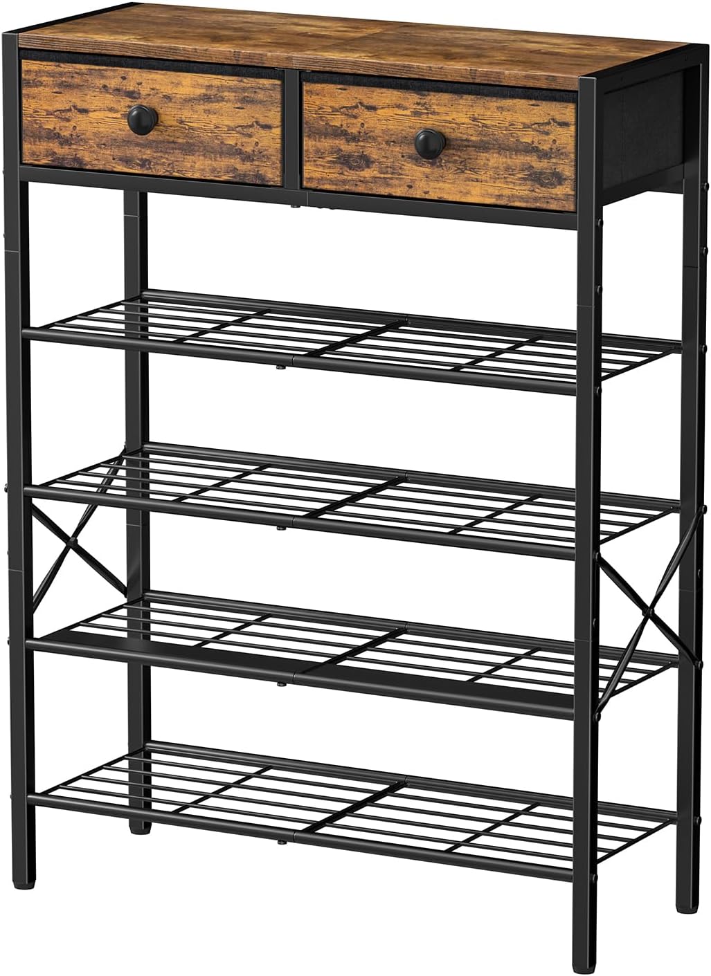5-Tier Shoe Rack with 2 Drawers, 27.6 x 10.8 x 37.8 in, 16-20 Pairs - Rustic Brown