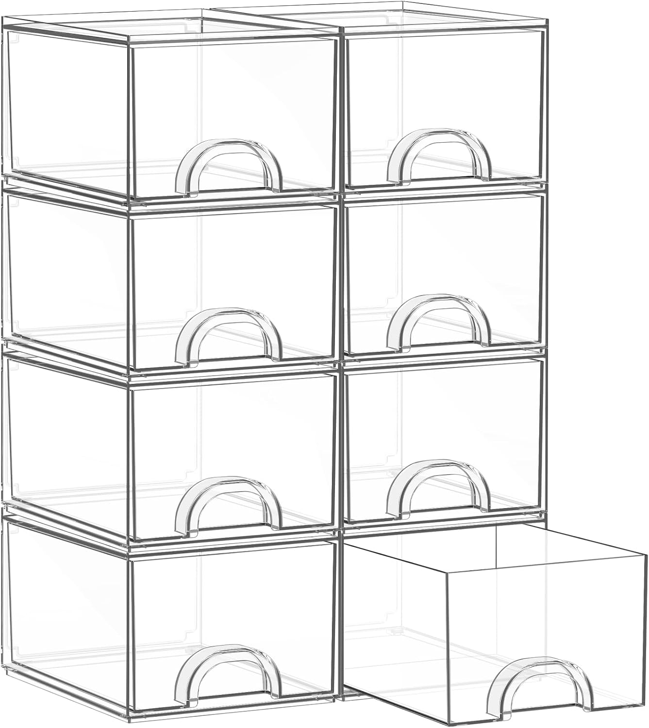 Clear Stackable Acrylic Storage Drawers, Small - 8 Pack