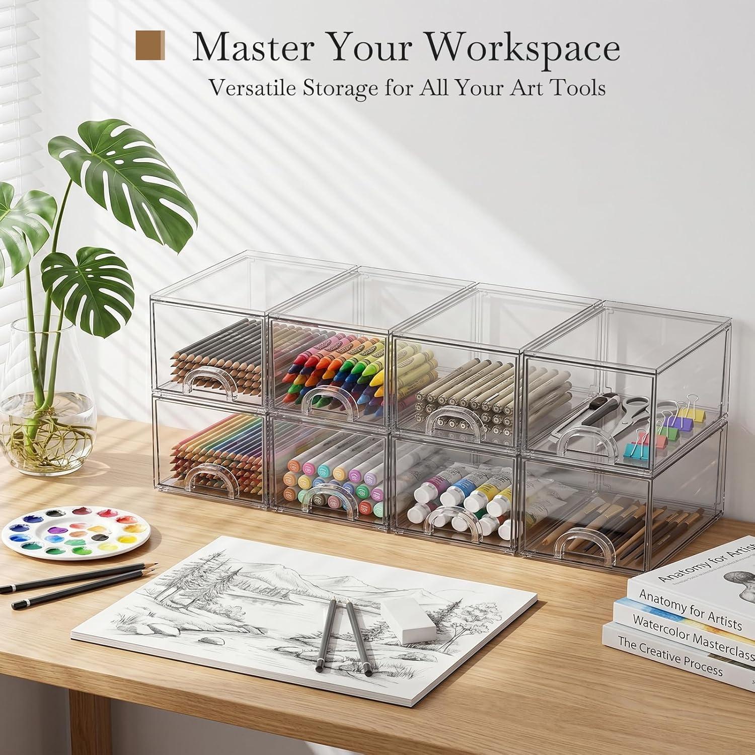 Clear Stackable Acrylic Storage Drawers, Small - 8 Pack