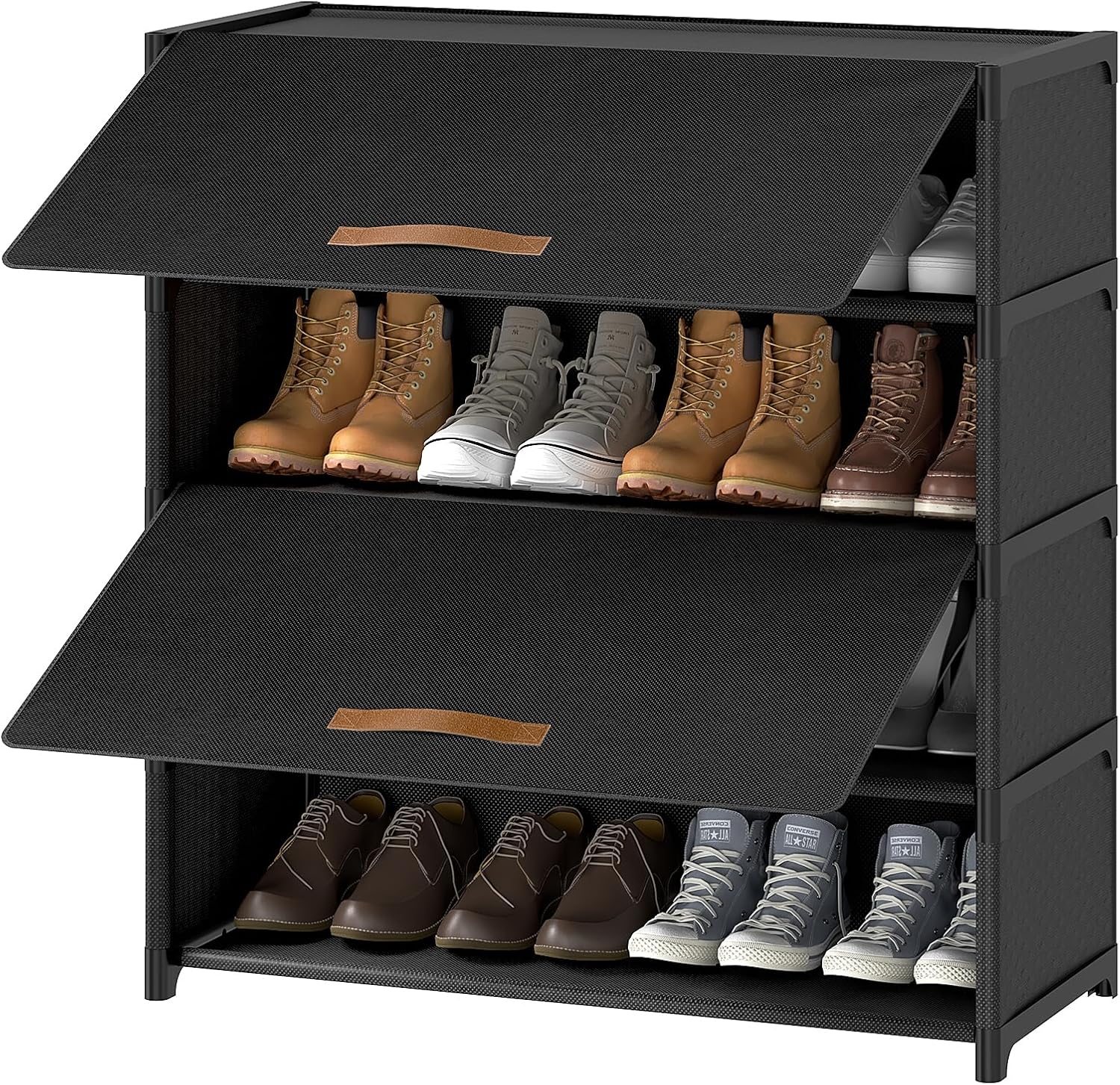 5-Tier Shoe Cabinet with Door, 20 Pairs - 27.56 x 11.8 x 28.42 in, Black