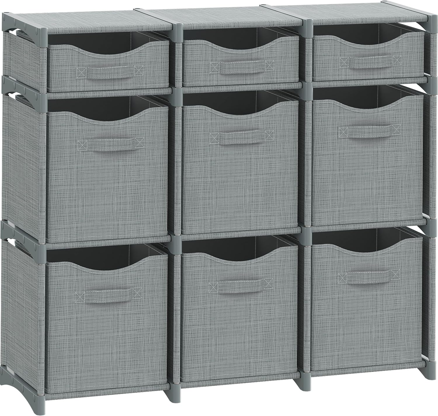Cube Storage Organiser with 9 Fabric Bins Included - Grey