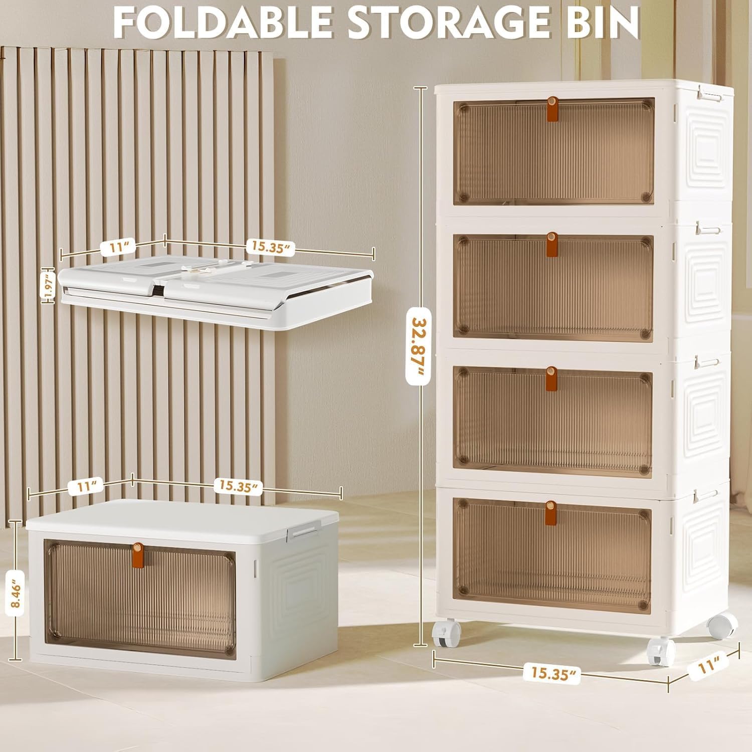 Stackable Storage Bins with Lids and Wheels, 23 qt - 4 Tier, Folding